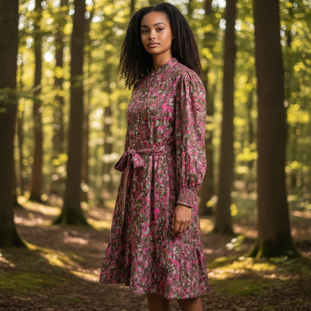 Mods Mahal Pink Botanical‎ Floral Block Print Button Front Dress XL  Boho